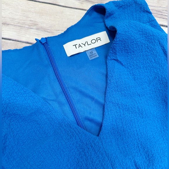 Taylor Textured Sleeveless Ruffle-Hem Dress in Lapis size 12 - Picture 4 of 6